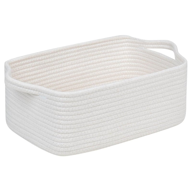CubesLand Cute and Durable Small Cotton Rope Basket for Organizing, Woven Closet Storage Bin,Shelves Closet Storage Basket, Bathroom Storage Organizer Bin, Nursery Toy Basket Bin, White Basket - Image 1